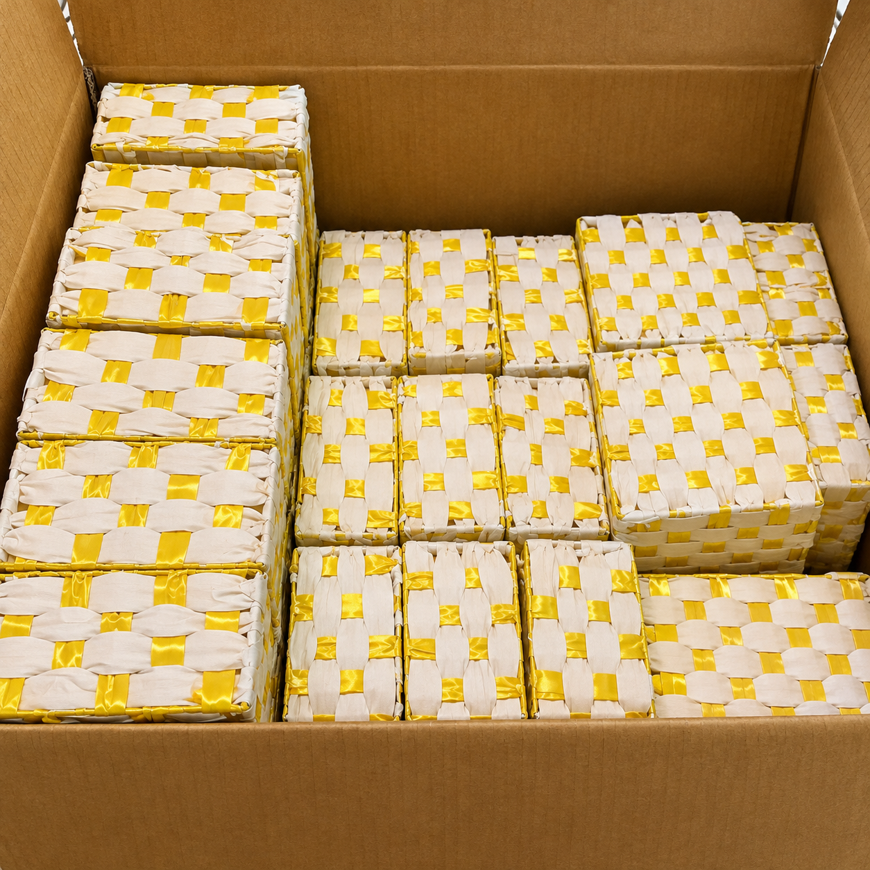 White and Golden Checkered Woven Basket
