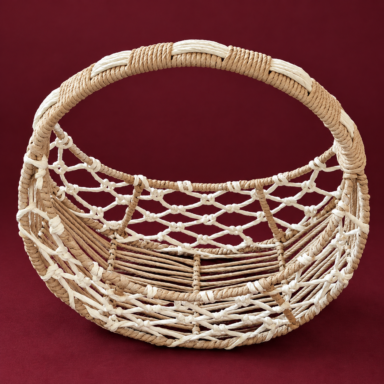 Natural Beige Oval Woven Basket with Handle