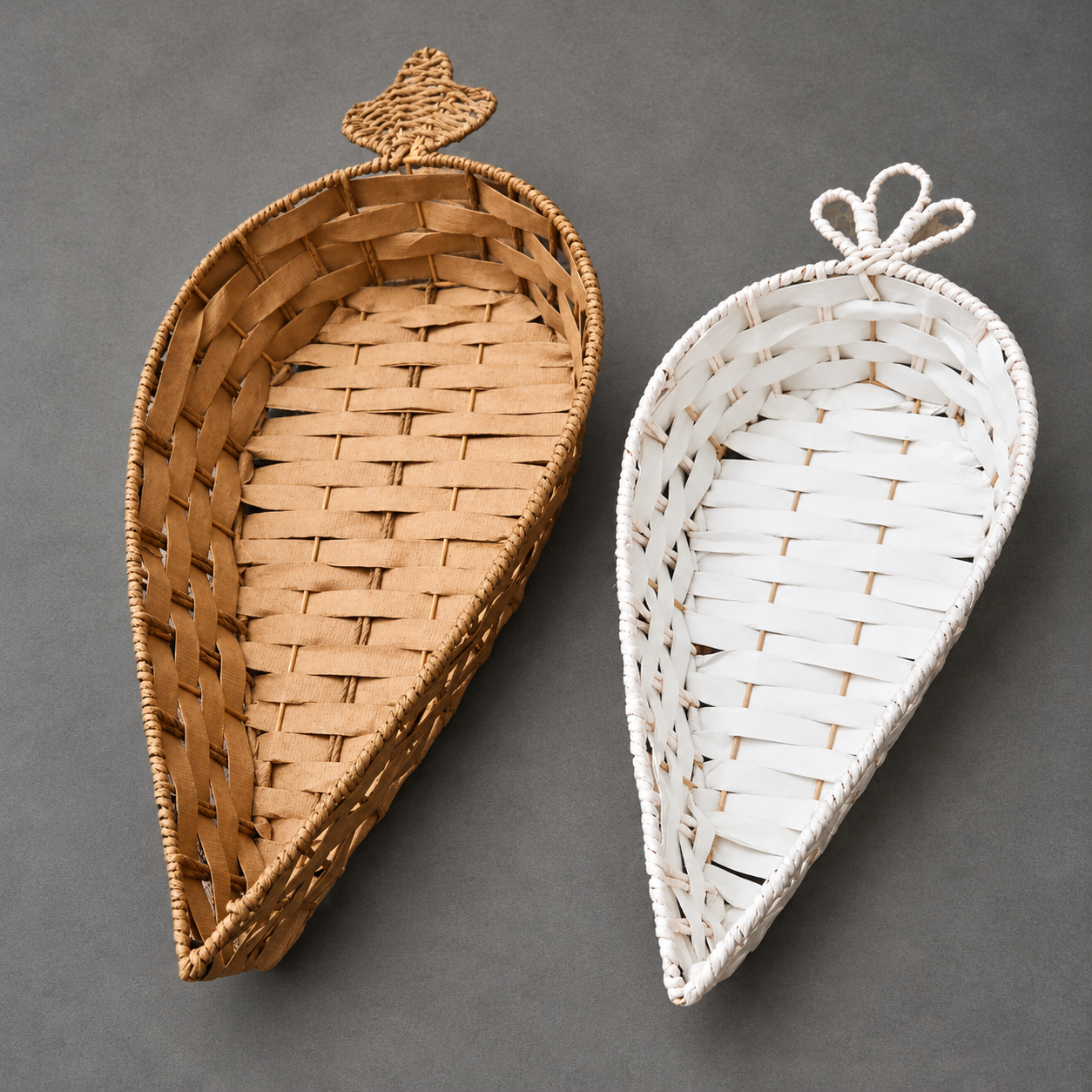 Leaf-Shaped Woven Basket with Decorative Handle